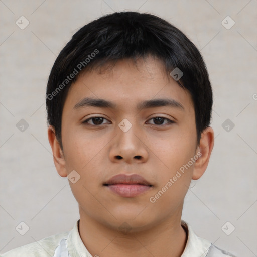 Neutral asian young-adult male with short  black hair and brown eyes