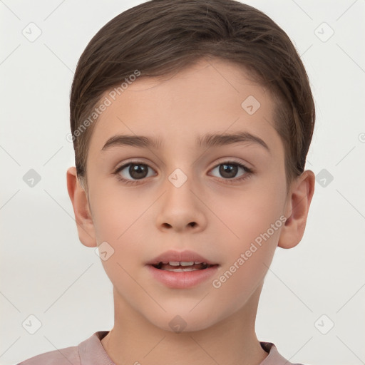 Neutral white child female with short  brown hair and brown eyes