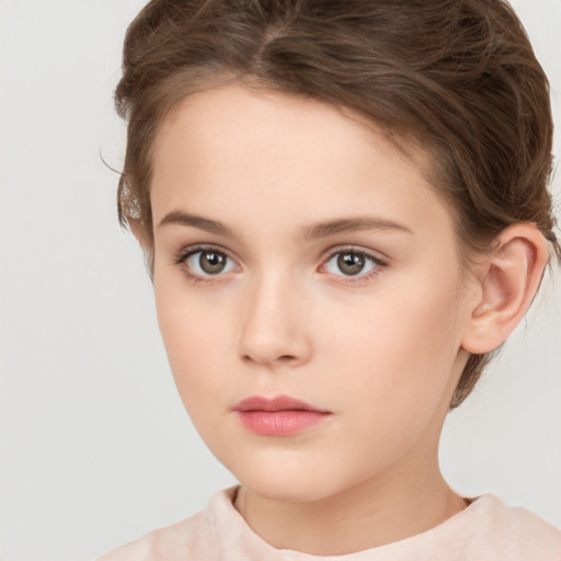 Neutral white child female with short  brown hair and brown eyes