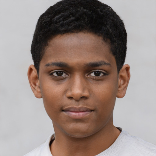 Neutral black child male with short  black hair and brown eyes