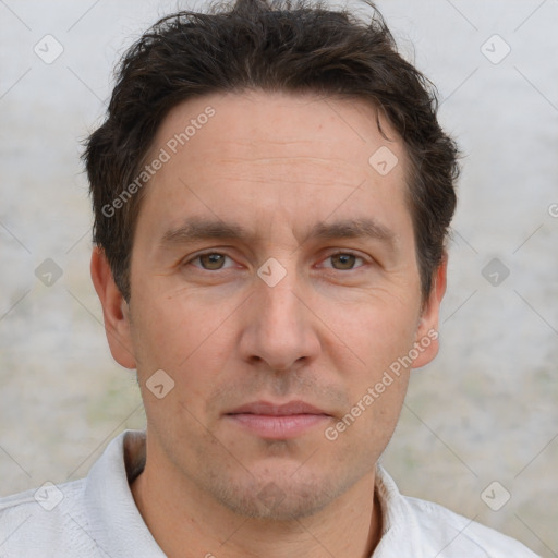 Neutral white adult male with short  brown hair and brown eyes