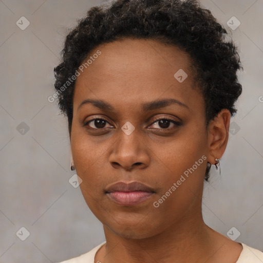 Neutral black young-adult female with short  brown hair and brown eyes