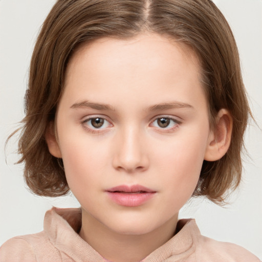 Neutral white child female with medium  brown hair and brown eyes