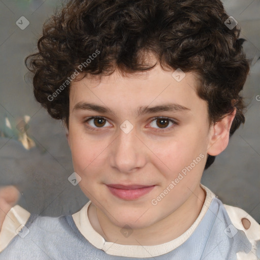 Joyful white child male with short  brown hair and brown eyes