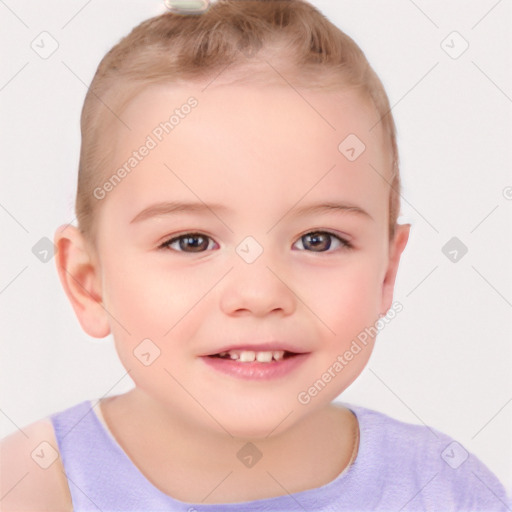 Joyful white child female with short  brown hair and brown eyes