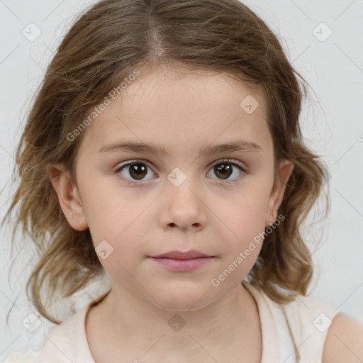 Neutral white child female with medium  brown hair and brown eyes