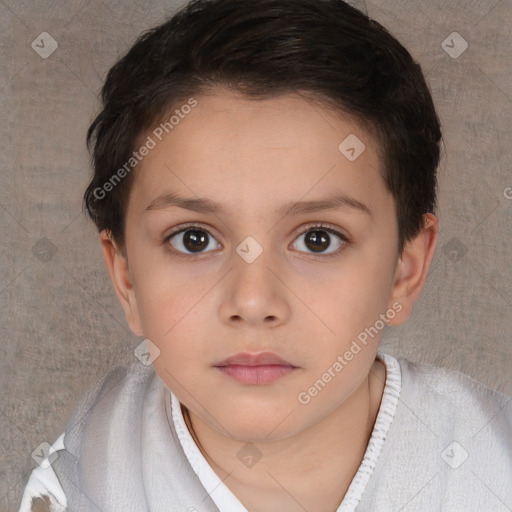 Neutral white child female with short  brown hair and brown eyes