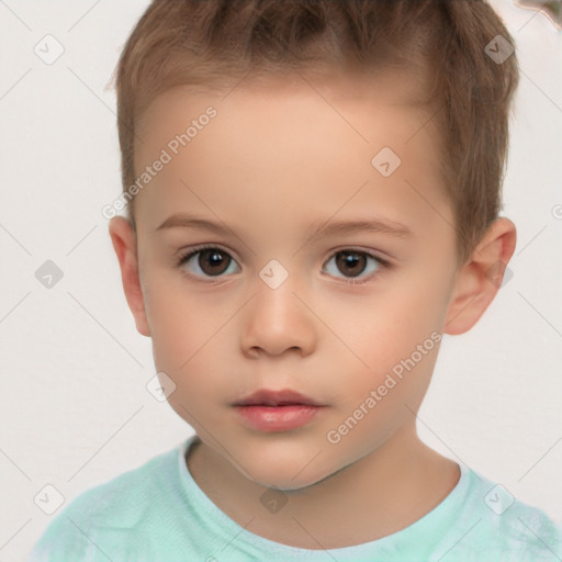 Neutral white child male with short  brown hair and brown eyes