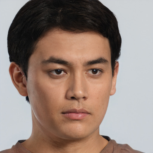 Neutral asian young-adult male with short  brown hair and brown eyes