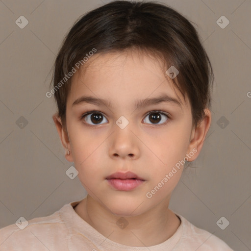 Neutral white child female with short  brown hair and brown eyes