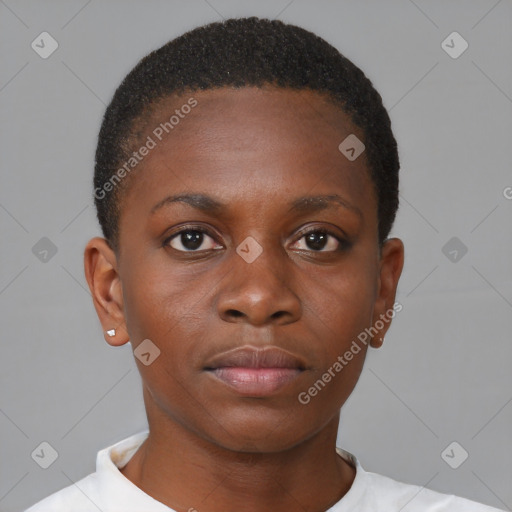 Neutral black young-adult female with short  brown hair and brown eyes