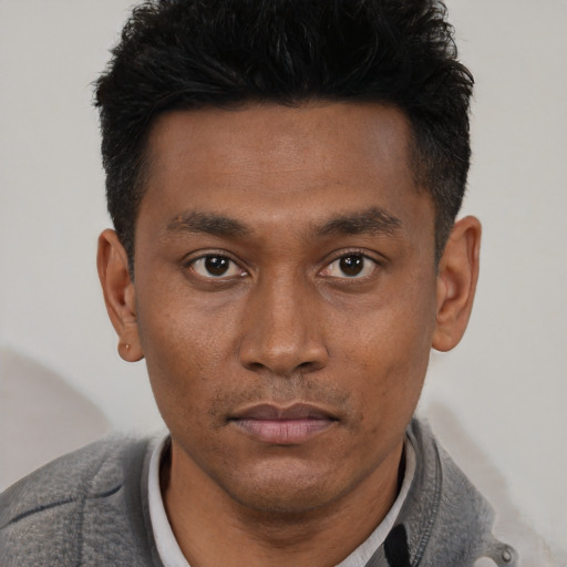 Neutral asian young-adult male with short  black hair and brown eyes