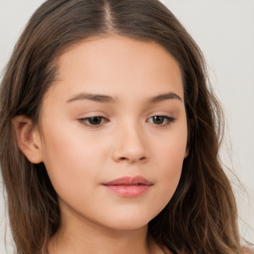 Neutral white child female with long  brown hair and brown eyes