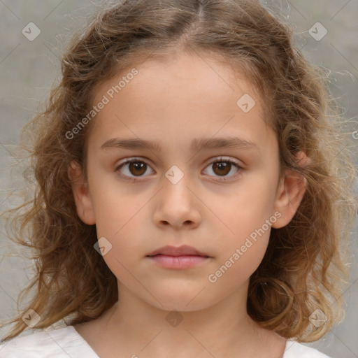 Neutral white child female with medium  brown hair and brown eyes