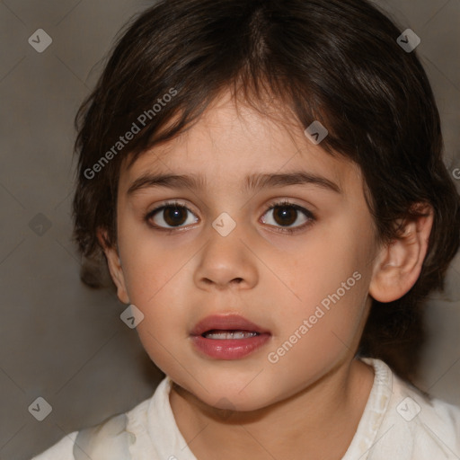 Neutral white child female with medium  brown hair and brown eyes