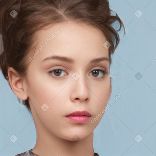 Neutral white young-adult female with short  brown hair and brown eyes