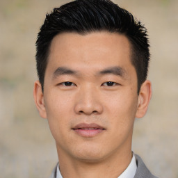 Neutral asian young-adult male with short  black hair and brown eyes