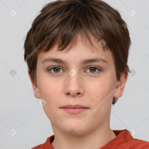 Neutral white child male with short  brown hair and brown eyes