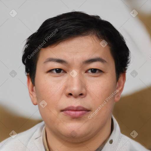 Neutral white adult female with short  brown hair and brown eyes