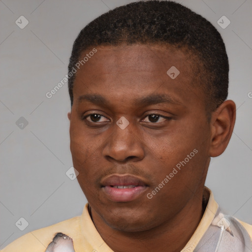 Neutral black young-adult male with short  brown hair and brown eyes