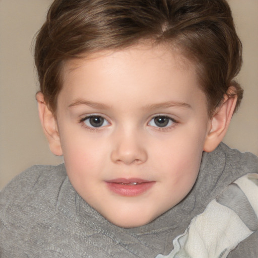 Joyful white child female with short  brown hair and brown eyes