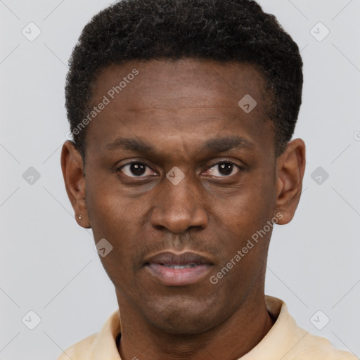 Neutral black young-adult male with short  brown hair and brown eyes