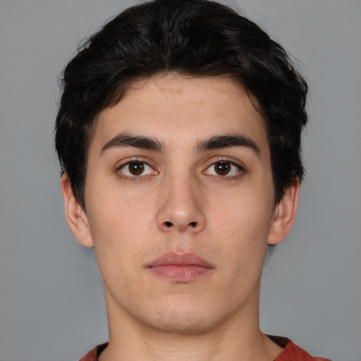 Neutral asian young-adult male with short  black hair and brown eyes