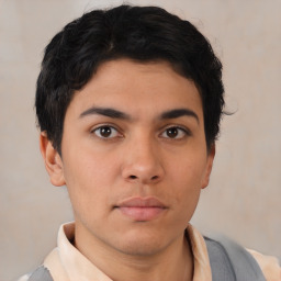 Neutral asian young-adult male with short  brown hair and brown eyes