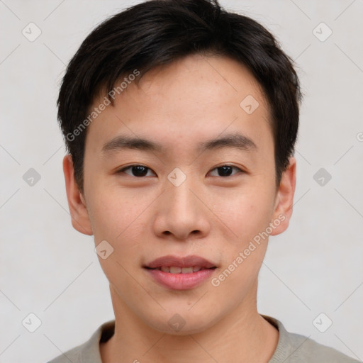 Neutral asian young-adult male with short  brown hair and brown eyes