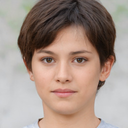 Neutral white young-adult female with short  brown hair and brown eyes