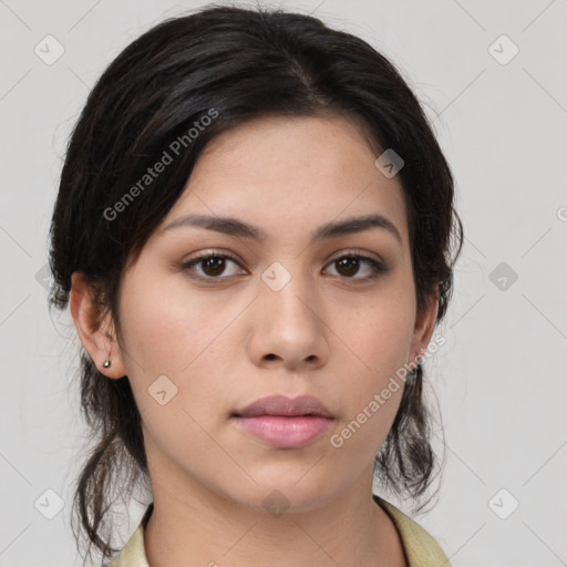 Neutral asian young-adult female with medium  brown hair and brown eyes