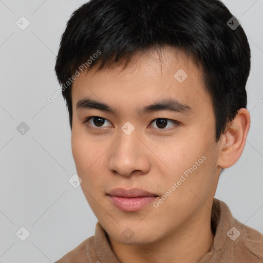 Neutral asian young-adult male with short  brown hair and brown eyes