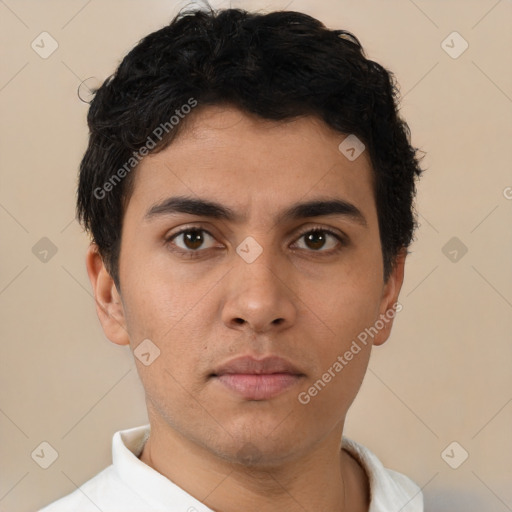 Neutral asian young-adult male with short  brown hair and brown eyes