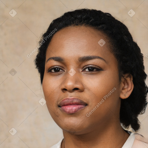 Neutral black young-adult female with long  black hair and brown eyes