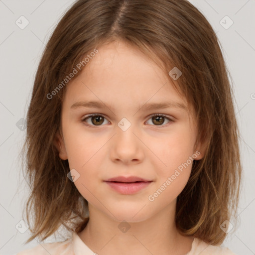 Neutral white child female with medium  brown hair and brown eyes