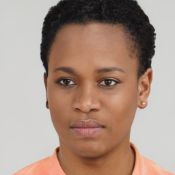 Neutral black young-adult female with short  brown hair and brown eyes