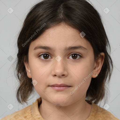 Neutral white child female with medium  brown hair and brown eyes