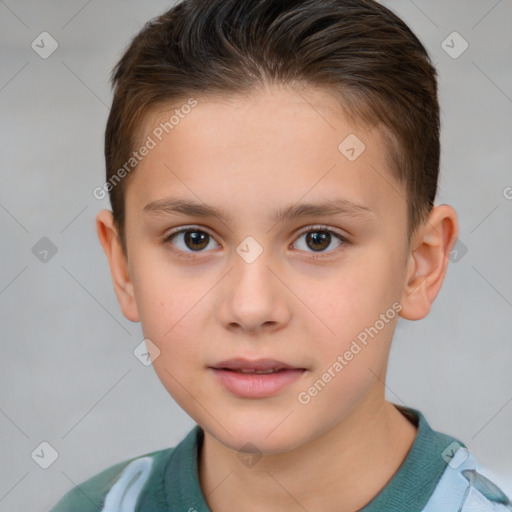 Neutral white child female with short  brown hair and brown eyes