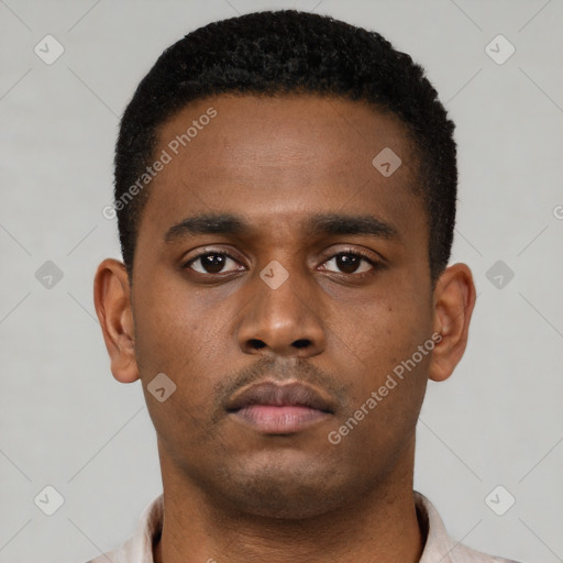 Neutral black young-adult male with short  brown hair and brown eyes