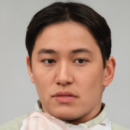 Neutral asian young-adult male with short  brown hair and brown eyes