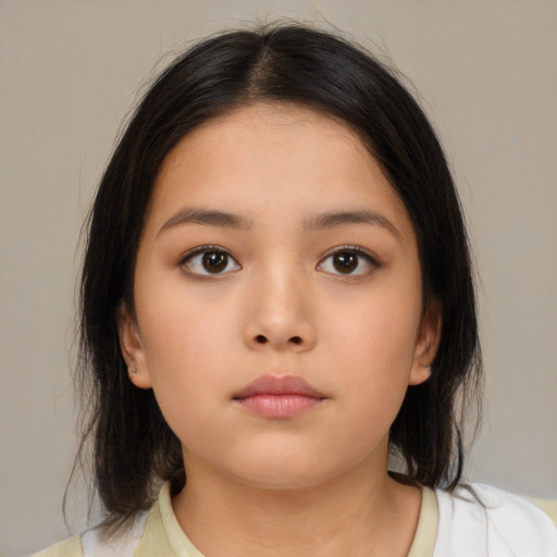 Neutral asian young-adult female with medium  brown hair and brown eyes