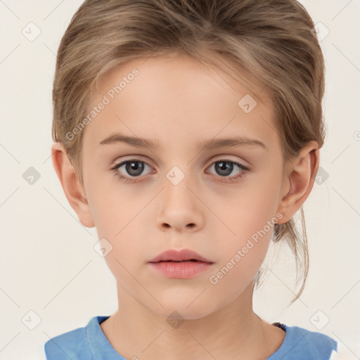 Neutral white child female with medium  brown hair and brown eyes