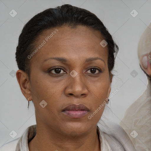 Neutral black young-adult female with short  brown hair and brown eyes