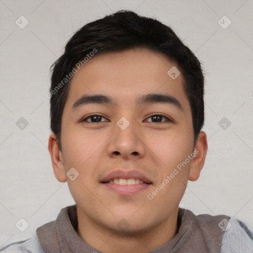 Neutral asian young-adult male with short  brown hair and brown eyes