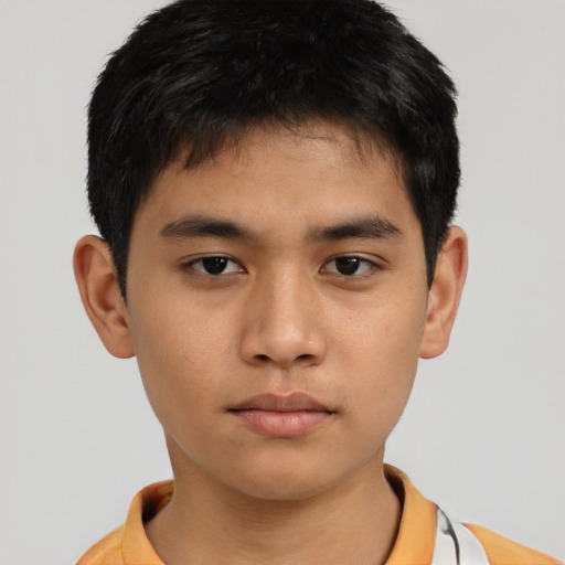 Neutral asian young-adult male with short  brown hair and brown eyes