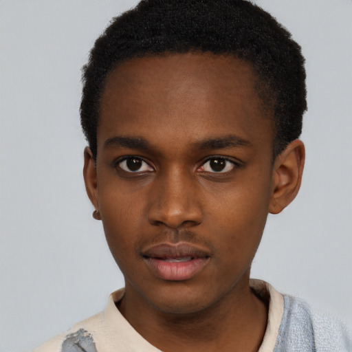 Neutral black young-adult male with short  brown hair and brown eyes