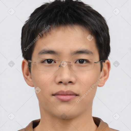 Neutral asian young-adult male with short  brown hair and brown eyes