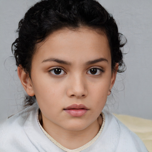 Neutral white child female with short  brown hair and brown eyes