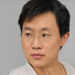 Neutral asian young-adult male with short  brown hair and brown eyes