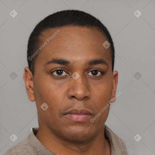 Neutral black young-adult male with short  brown hair and brown eyes